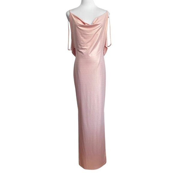 HOUSE OF CB LEONETTA METALLIC PINK COWL NECK OPEN BACK EVENING FORMAL DRESS - S - Picture 2 of 12
